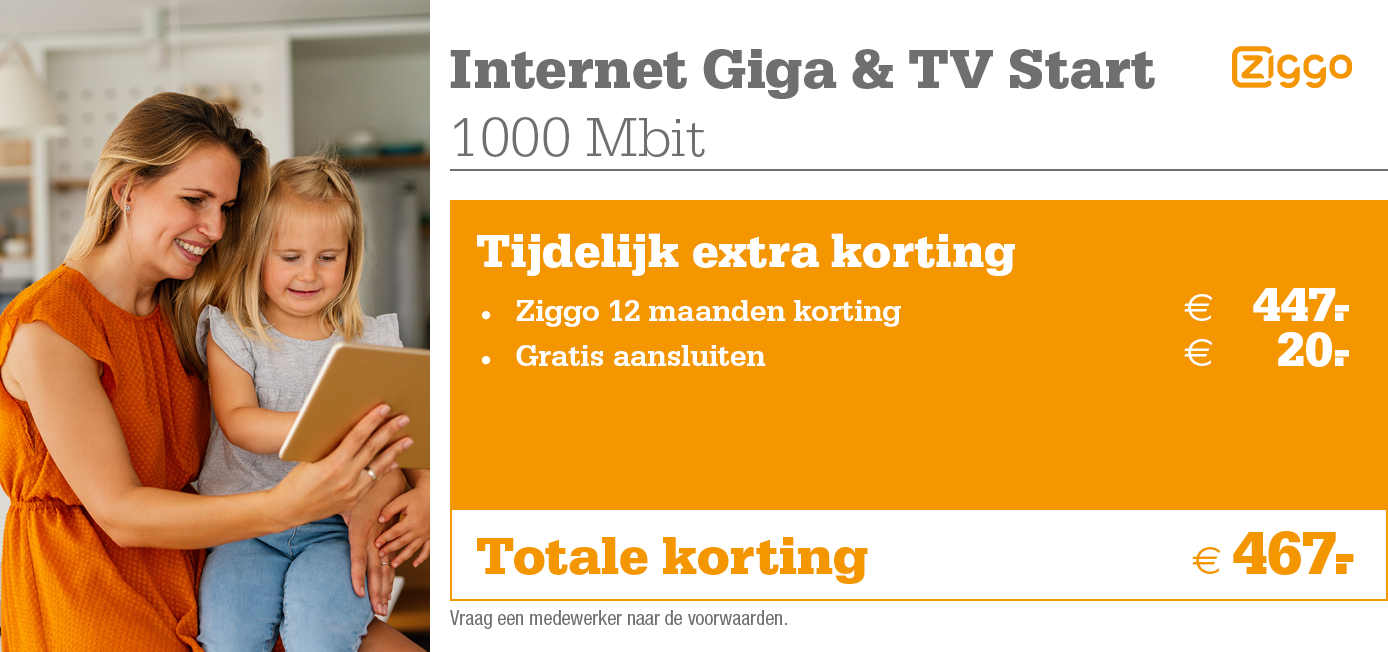 Ziggo & TV, nu 12 maanden 50 korting